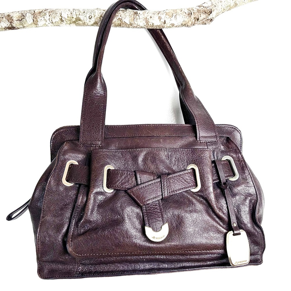 B. MAKOWSKY Doctor Style Bag Shoulder Bag Rich Brown Leather Silver Details